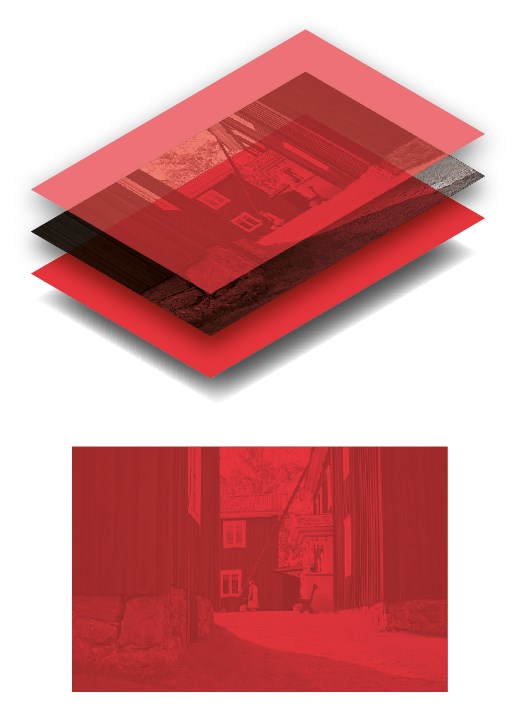Beskrivning av lager för att sätta samman en bild med färgövertäckning enligt Ovanåkers kommuns grafiska profil
