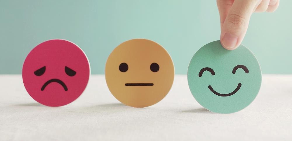 Bild med tre smileygubbar, en ledsen, en glad och en mittemellan