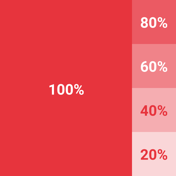 Färgplatta med en röd färg i olika nyanser som ingår i Ovanåkers kommuns profilfärger