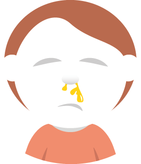 Illustration av ett barn som har snor som rinner ur näsan
