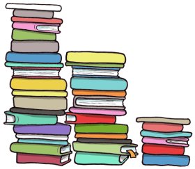Illustration av staplar med böcker