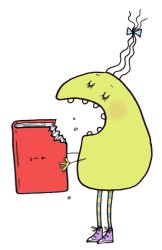 Illustration av en figur som äter en bok