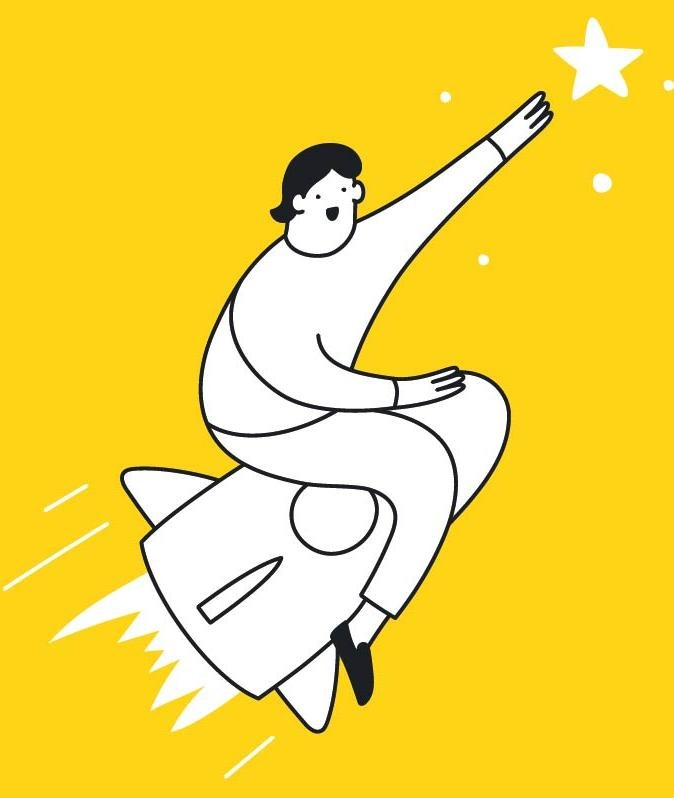 illustration: man som sitter på en raket