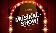 Bild på en scen med strålkastare, och texten : Kulturskolan presenterar musikalshow! 