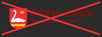 Ovanåkers kommuns logotyp i färg mot svart bakgrund och ett rött kryss över